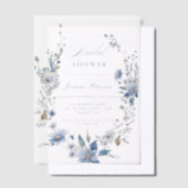 水彩ブルーワイルドフラワーブライダルシャワー ベラム紙招待状 (オフセット)