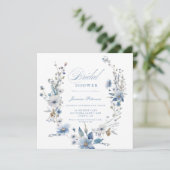 水彩ブルーワイルドフラワーブライダルシャワー 招待状 (スタンド正面)