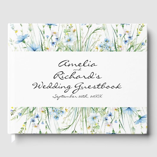 水彩ブルーワイルドフラワー結婚ズ ゲストブック (正面)