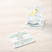 水彩ブルーワイルドフラワー結婚ズ スクエアペーパーコースター (インサイチュ)