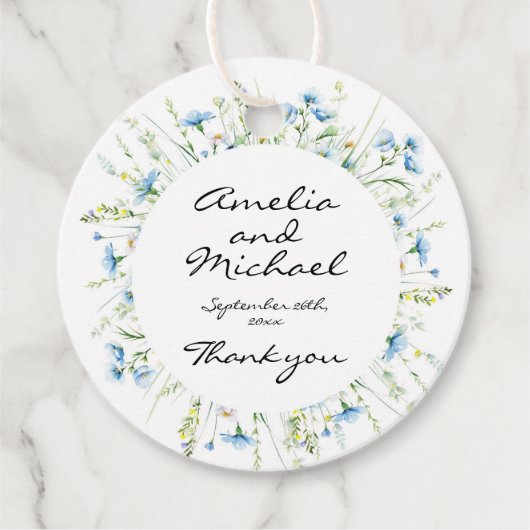 水彩ブルーワイルドフラワー結婚ズ フェイバータグ (正面)