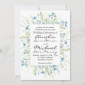 水彩ブルーワイルドフラワー結婚ズ 招待状 (正面)