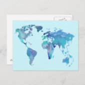 水彩ブルーワールドマップ ポストカード (正面/裏面)