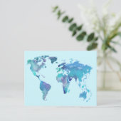 水彩ブルーワールドマップ ポストカード (スタンド正面)