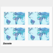水彩ブルーワールドマップ 長方形シール (シート)