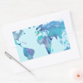 水彩ブルーワールドマップ 長方形シール (封筒)