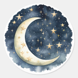 水彩ブルー宇宙とゴールデンムーンベイビーシャワー ラウンドシール