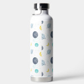 水彩ブルー宇宙惑星パターン ウォーターボトル (右面)