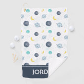 水彩ブルー宇宙惑星パターン ゴルフタオル (インサイチュ)