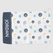 水彩ブルー宇宙惑星パターン ゴルフタオル (横)