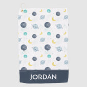 水彩ブルー宇宙惑星パターン ゴルフタオル (正面)