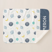 水彩ブルー宇宙惑星パターン シェルパブランケット (正面(横))