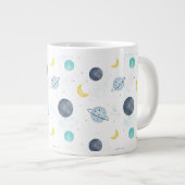 水彩ブルー宇宙惑星パターン ジャンボコーヒーマグカップ (正面右)