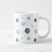 水彩ブルー宇宙惑星パターン ジャンボコーヒーマグカップ (右)
