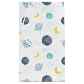 水彩ブルー宇宙惑星パターン スモールペーパーバッグ (裏面)