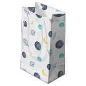 水彩ブルー宇宙惑星パターン スモールペーパーバッグ (裏面アングル)