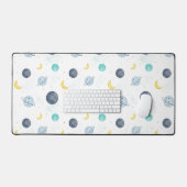 水彩ブルー宇宙惑星パターン デスクマット (キーボード&マウス)