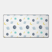 水彩ブルー宇宙惑星パターン デスクマット (正面)