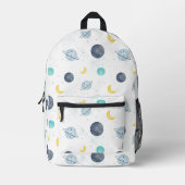 水彩ブルー宇宙惑星パターン プリントバックパック (正面)