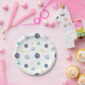 水彩ブルー宇宙惑星パターン ペーパープレート (パーティー)