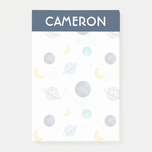 水彩ブルー宇宙惑星パターン ポストイット (正面)