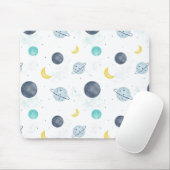 水彩ブルー宇宙惑星パターン マウスパッド (マウス)