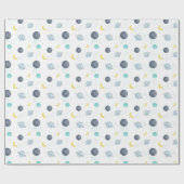 水彩ブルー宇宙惑星パターン ラッピングペーパー (フラット)