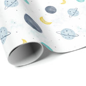 水彩ブルー宇宙惑星パターン ラッピングペーパー (ロールコーナー)