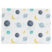 水彩ブルー宇宙惑星パターン ラージペーパーバッグ (裏面)