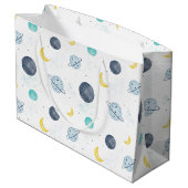 水彩ブルー宇宙惑星パターン ラージペーパーバッグ (裏面アングル)