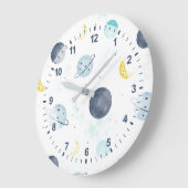 水彩ブルー宇宙惑星パターン ラージ壁時計 (傾斜)