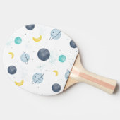 水彩ブルー宇宙惑星パターン 卓球ラケット (横)