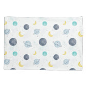 水彩ブルー宇宙惑星パターン 枕カバー (裏面)