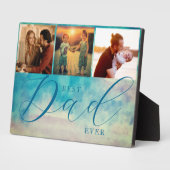 水彩ブルー抽象芸術3枚の写真最高のパパEver フォトプラーク (側面)