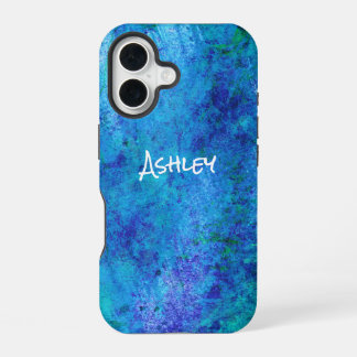 水彩ブルー抽象芸術 iPhone 16ケース