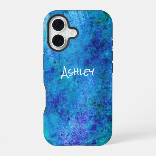 水彩ブルー抽象芸術 iPhone 16ケース (裏面)