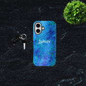 水彩ブルー抽象芸術 iPhone 16ケース