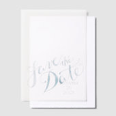 水彩ブルー日付オーバーレイの保存 ベラム紙招待状 (オフセット)