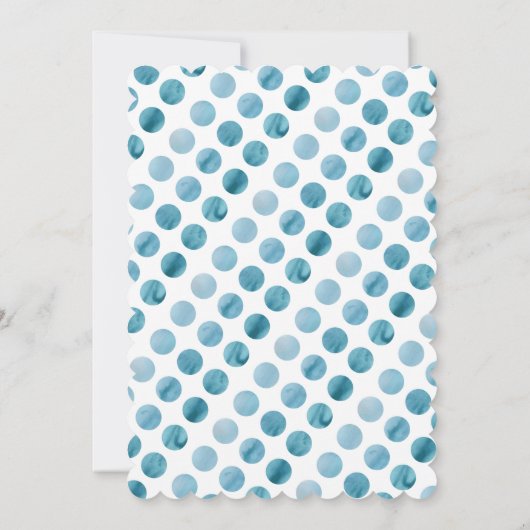 水彩ブルー水玉模様かわいい赤ちゃんシャワー 招待状 (裏面)