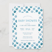 水彩ブルー水玉模様かわいい赤ちゃんシャワー 招待状 (正面)