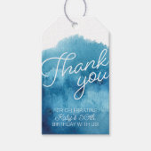 水彩ブルー海サンキュー誕生日のお願い ギフトタグ (正面)
