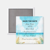 水彩ブルー海ビーチ日付の保存 マグネット (正面/裏面)