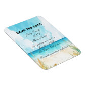 水彩ブルー海ビーチ日付の保存 マグネット (右側)