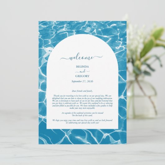 水彩ブルー海ビーチ結婚式の日程 プログラム (スタンド正面)