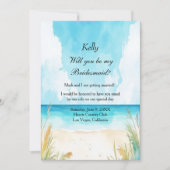 水彩ブルー海ビーチ結婚式ブライデスメイド 招待状 (正面)