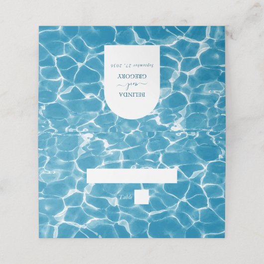 水彩ブルー海ビーチ結婚式座席表 プレイスカード (外部開封)