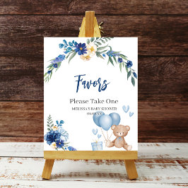 水彩ブルー王室のテディベアバルーン ポスター