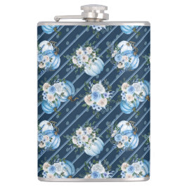 水彩ブルー秋カボチャ&秋の花 フラスク