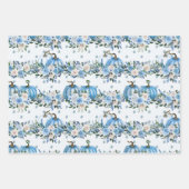 水彩ブルー秋秋かぼちゃと花 ラッピングペーパーシート (正面3)