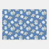 水彩ブルー秋秋かぼちゃと花 ラッピングペーパーシート (正面)